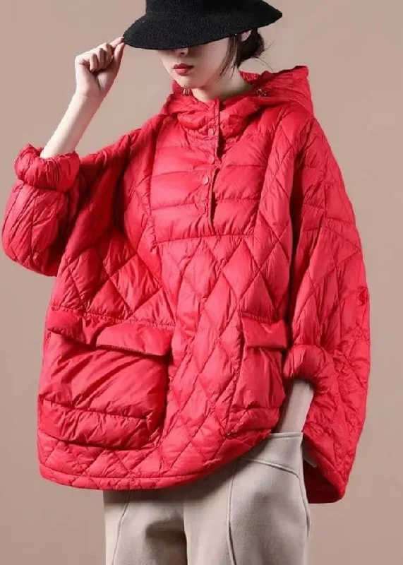 women plus size clothing down jacket hooded red pockets goose Down jacket