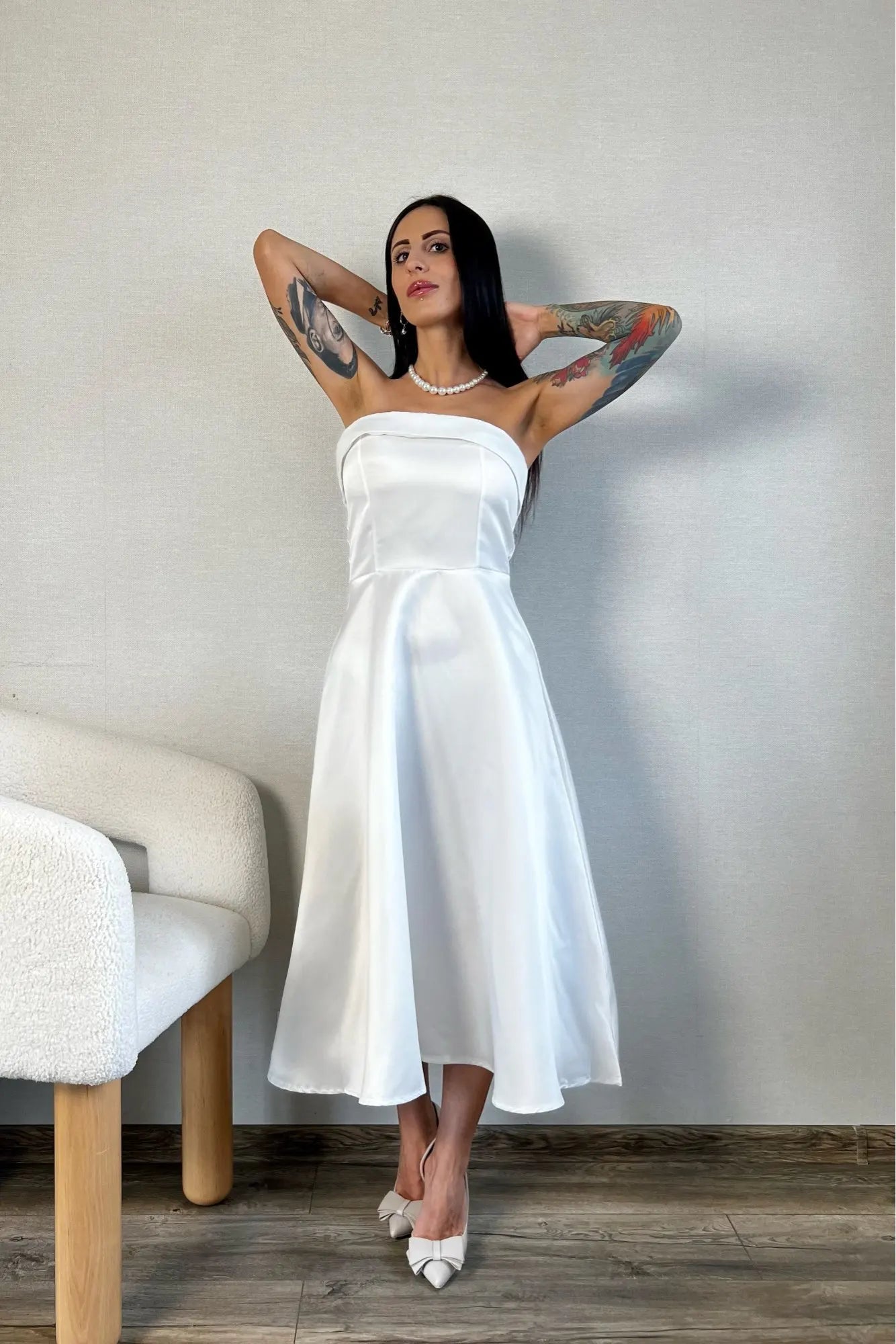 White Strapless Sleeveless Long Dress