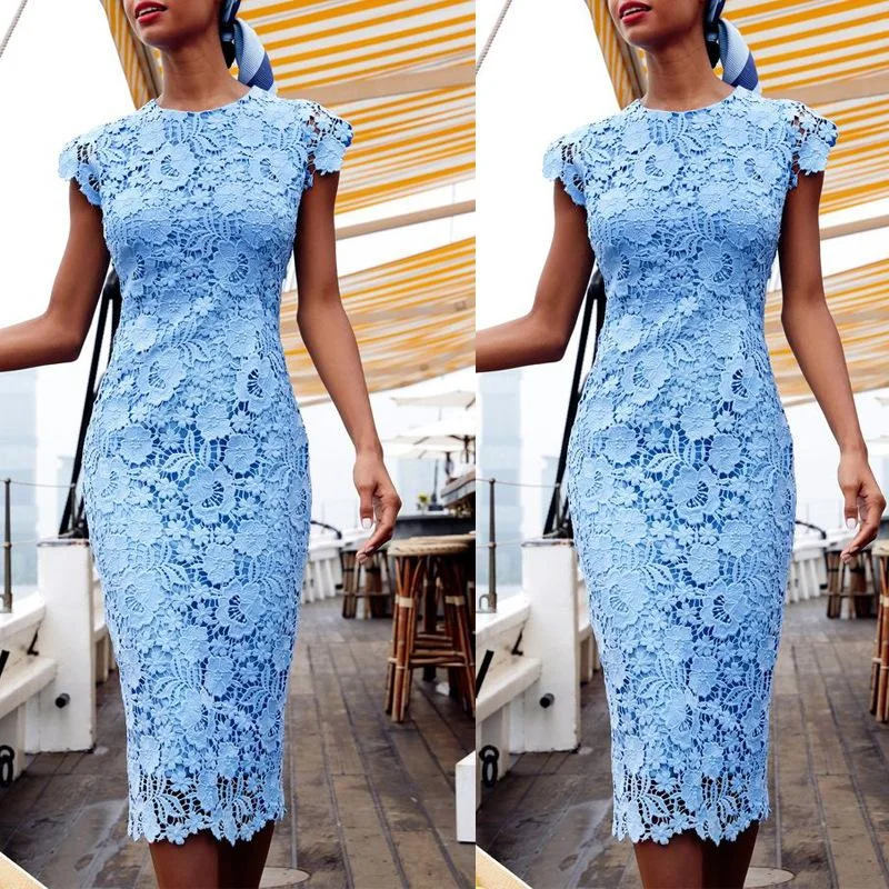 Blue Round Neck Sleeveless Bodycon Dresses