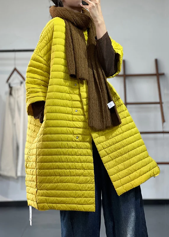 Plus Size Yellow Button Pockets Patchwork Thin Parka Winter