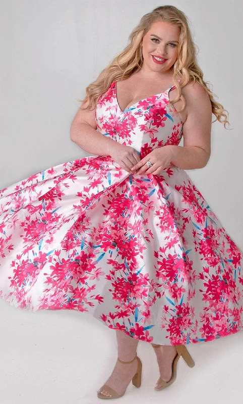 Sydney's Closet CE2209 - Sleeveless Floral Tea-Length Dress