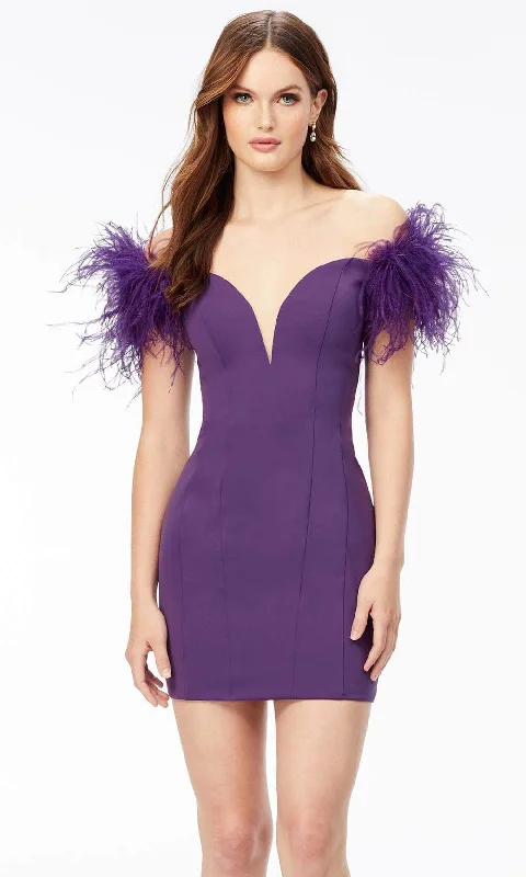 Ashley Lauren 4523 - Off-Shoulder Feathered Cocktail Dress