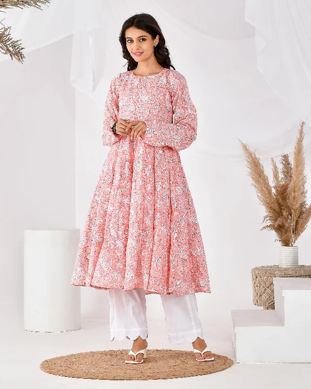 Women's pink anarkali kurta set-RANGPUR