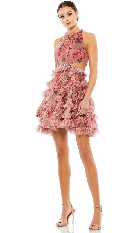 Ieena Duggal 9153 - Ruffled Floral Short Halter Dress