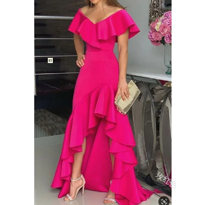 Sexy Classy V Neck Irregular Ruffled Women Long Dresses