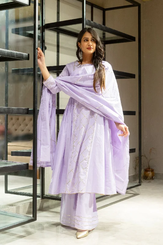 Women's Purple Anarkali Suit Set (3Pc Set) - Saras The Label