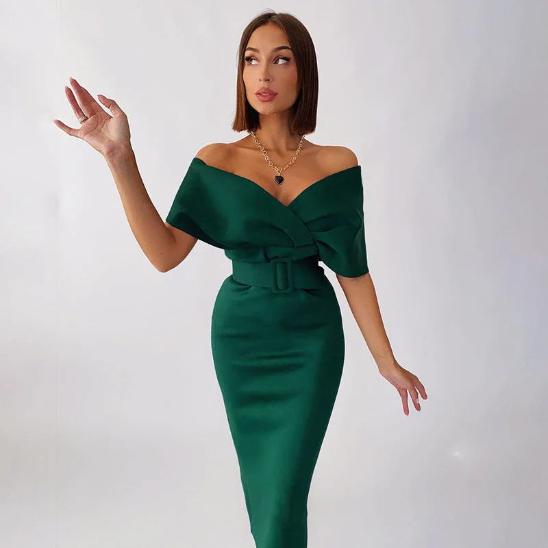 Sexy V Neck High Waist Dresses with Belt