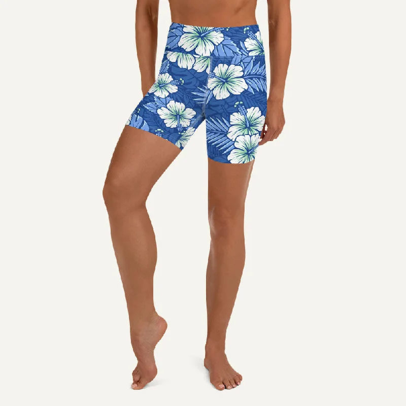 Hawaiian Aloha Blue High-Waisted Shorts