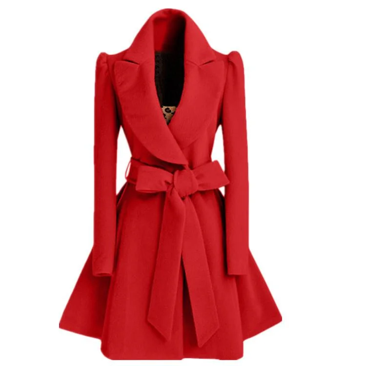 Women Slim Waist Overcoat with Belt