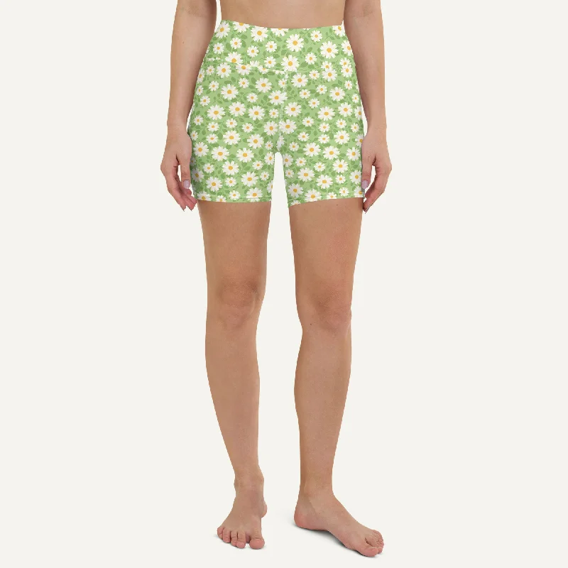 Summer Daisies Green High-Waisted Shorts