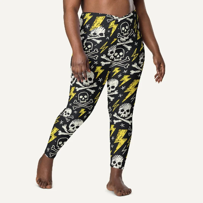 Scribble Skulls And Lightning Crossover Leggings With Pockets