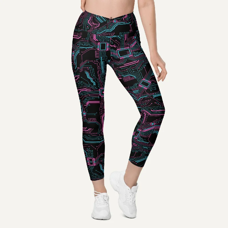 Cyberpunk Circuit Board Crossover Leggings With Pockets