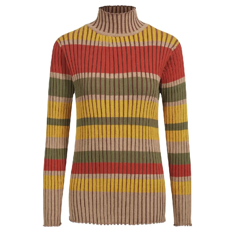 Women's vintage brown striped turtleneck knit T-shirt