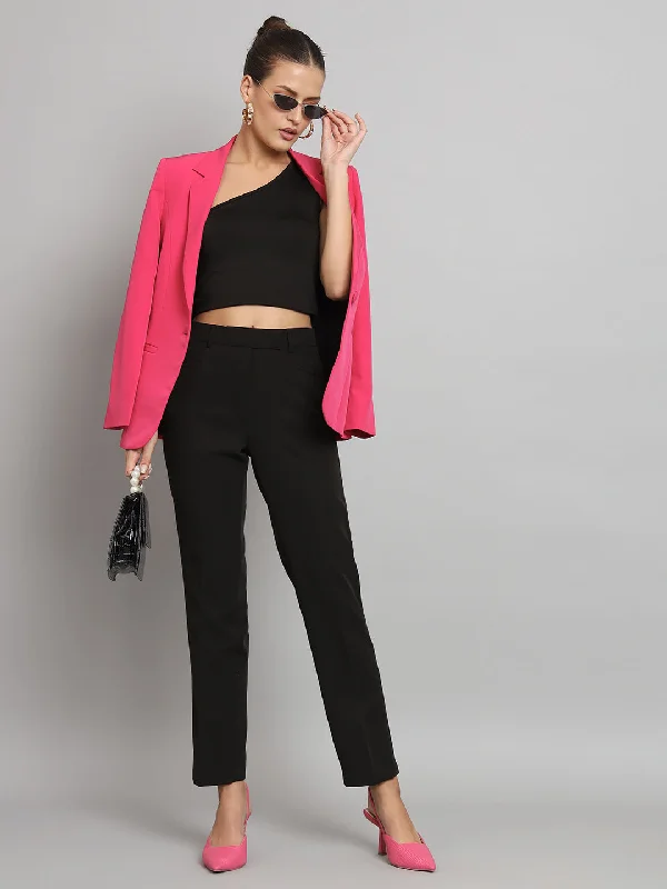 Notch Collar Stretch blazer- Hot Pink