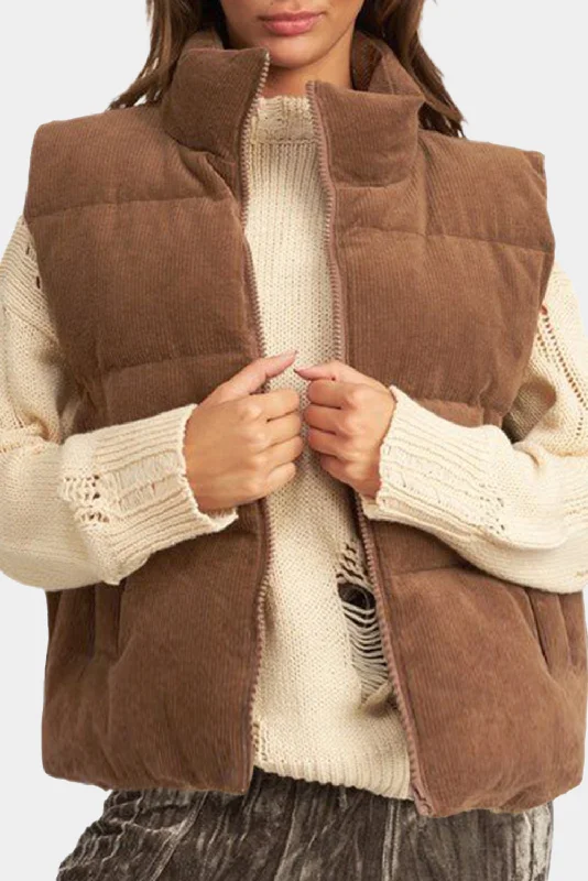 Coffee Corduroy Puffer Vest Coat