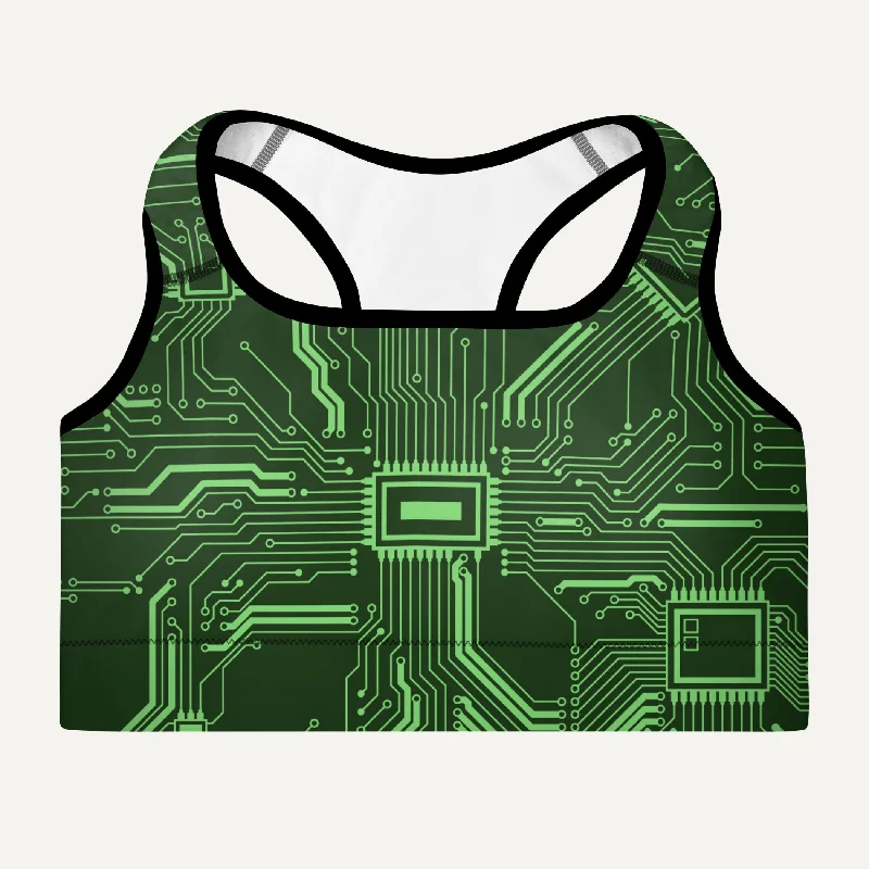 Green Circuit Board Padded Sports Bra