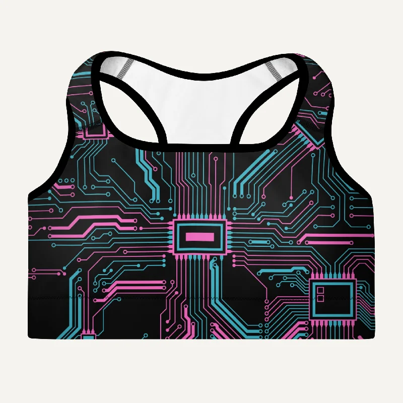 Cyberpunk Circuit Board Padded Sports Bra