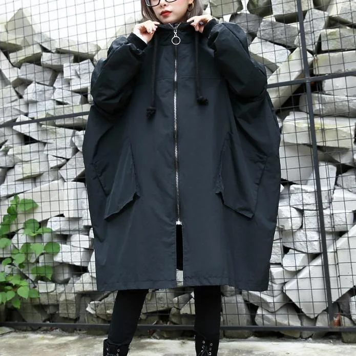 2024 black Winter coat trendy plus size hooded baggy zippered Coats women pockets coats