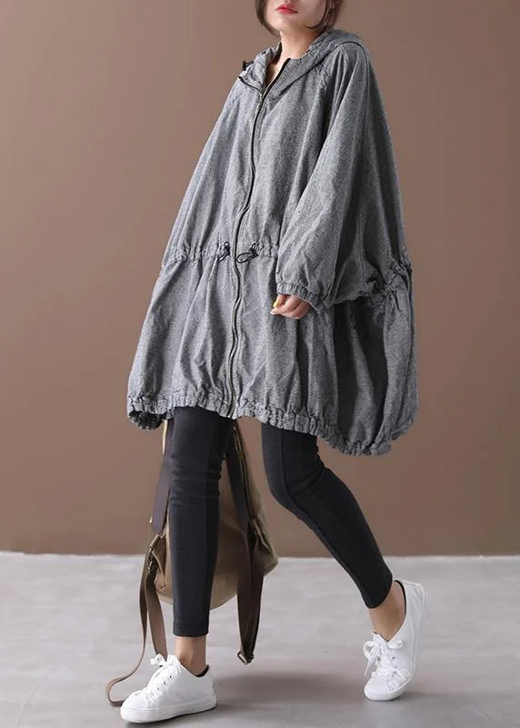 Handmade gray plaid Fashion coat Inspiration hooded drawstring coats