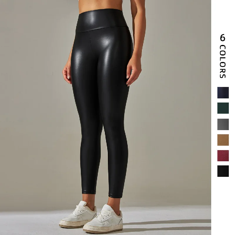 Sexy Elastic Pu High Waist Yoga Leggings