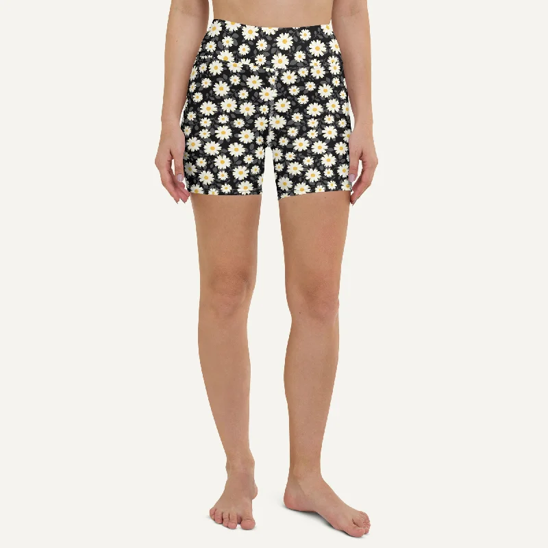 Summer Daisies Black High-Waisted Shorts