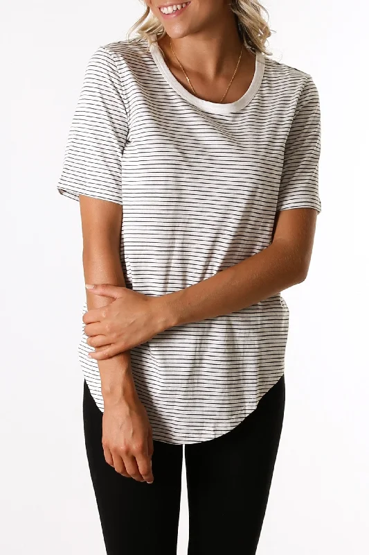 Ariana Tee White Black Stripe