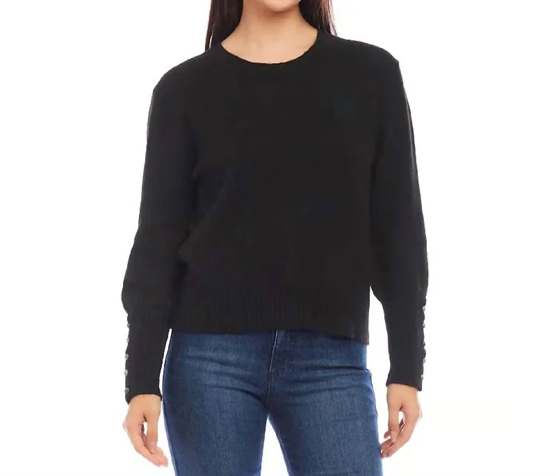 Button Sleeve Sweater In Black