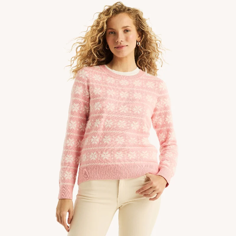 Nautica Womens Snowflake Print Crewneck Sweater