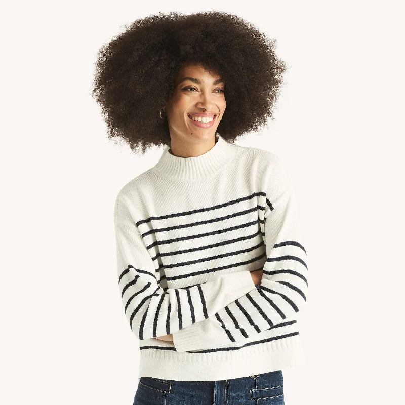 Nautica Womens Striped Mock-Neck Sweater