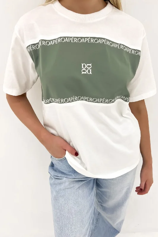 Olio Embroidered Panel Tee White Forest Green