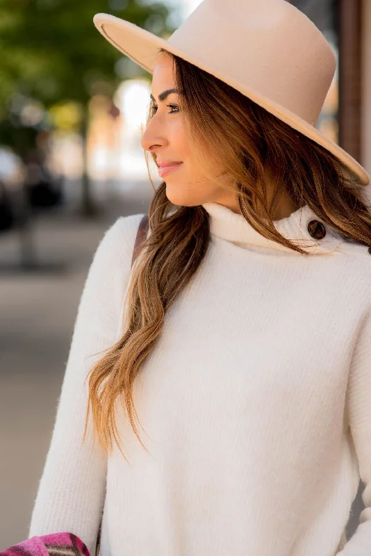 One Shoulder Button Cowl Neck Sweater