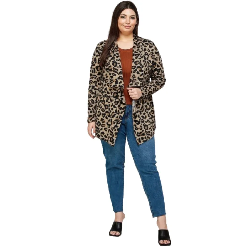 Plus Size, Animal Leopard Printed Knit Cardigan