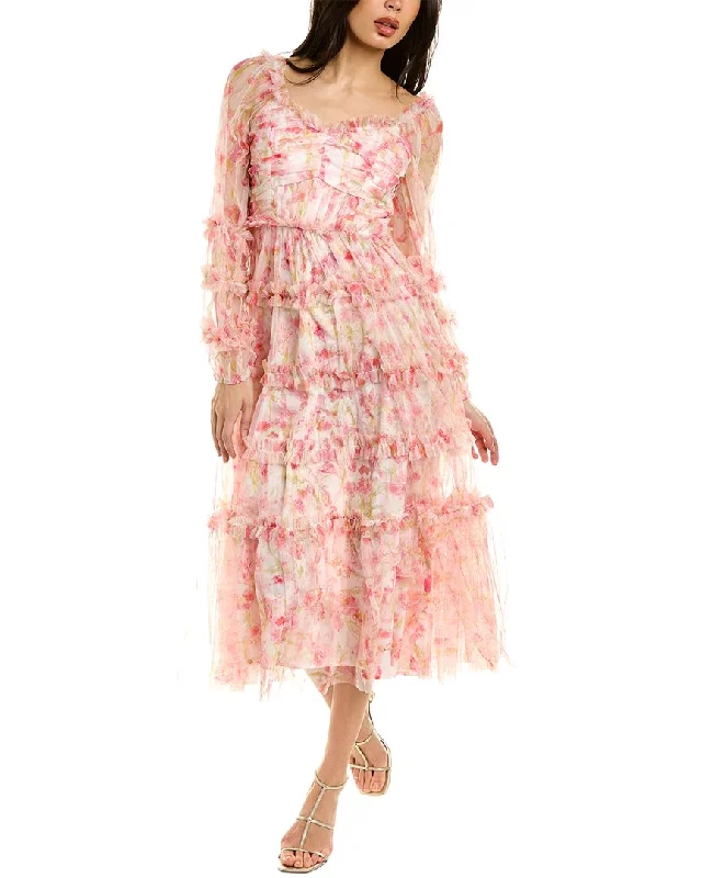 Beulah Sheer Frill Midi Dress