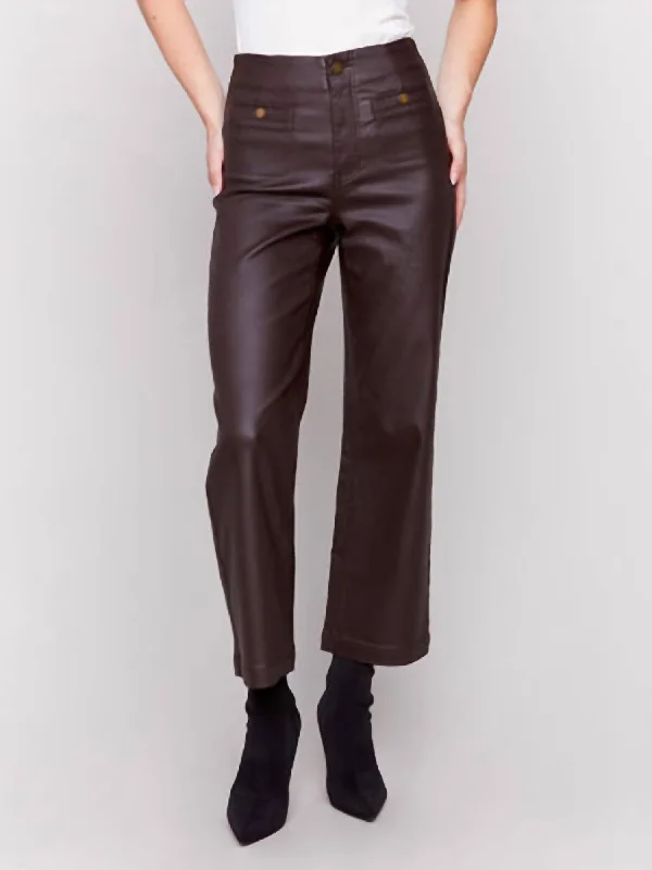 Coated Flare Pants In Mocha