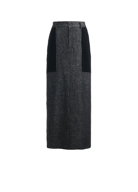 BLACK DENIM +WOOL JERSEY RIB TIGHT SKIRTS