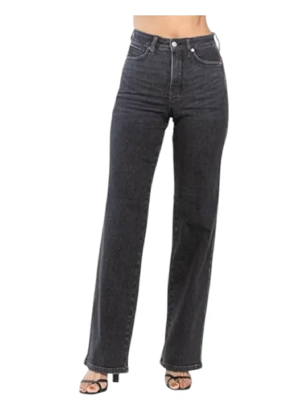 High Waist Tummy Control Straight Jeans In Black