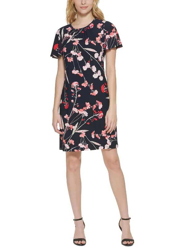 Petites Womens Blossom Mini Shift Dress