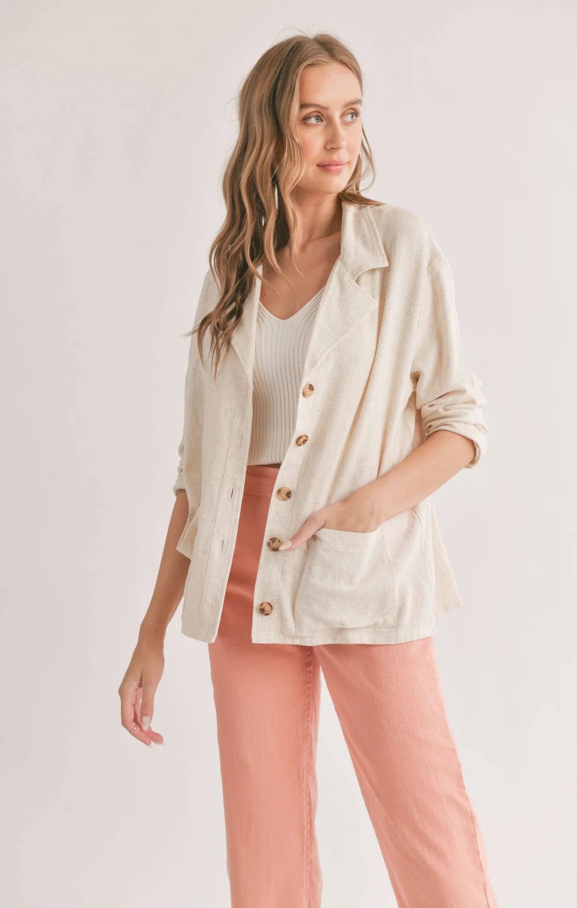 Sadie And Sage La Luna Linen Blend Jacket With Pockets