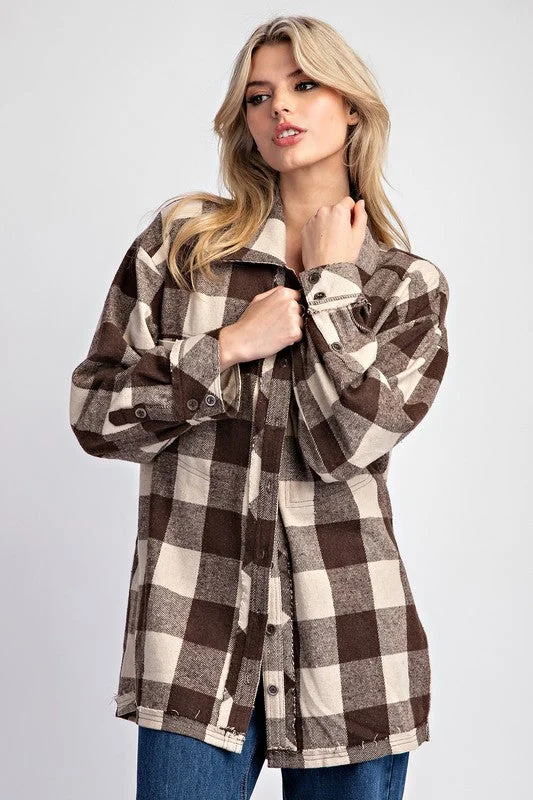 Checker Print Button Down Shacket