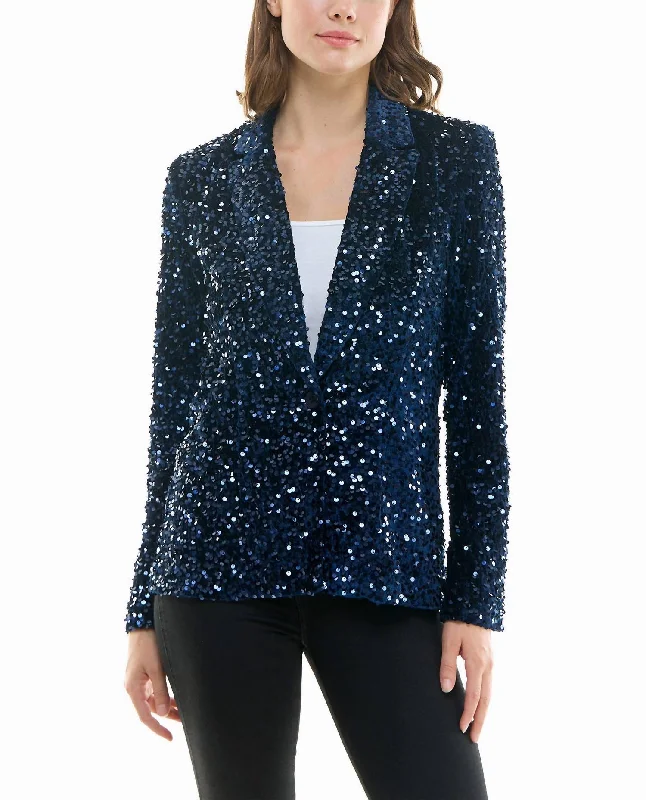 Dani Velvet Sequin Jacket In Navy