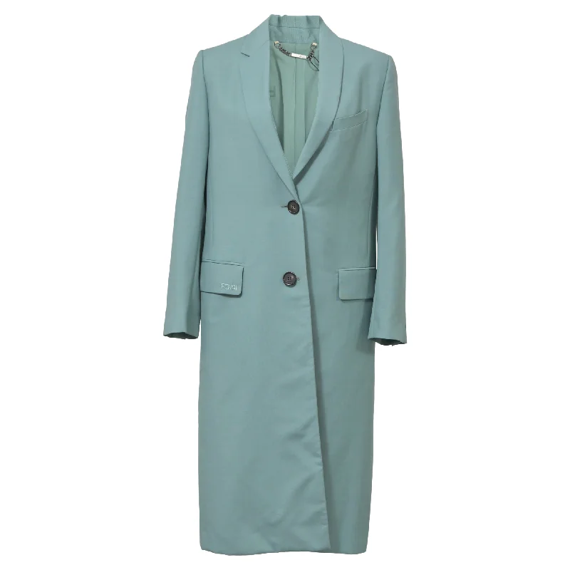 Fendi Single-Breasted Long Coat in Green Mohair Wool