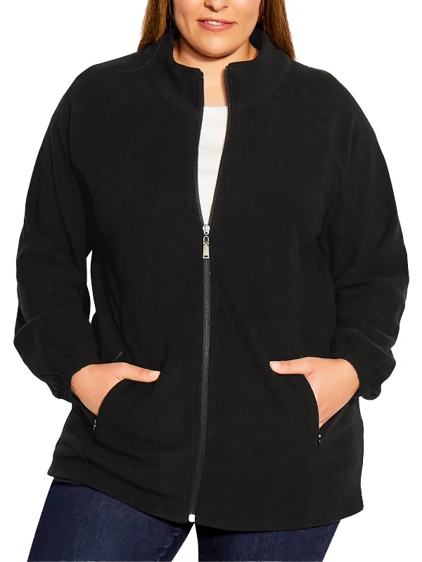 Plus Womens Long Sleeves Zip Front Fleece Jacket