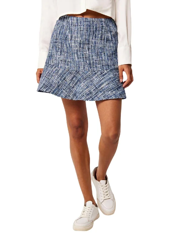 Textured Tweed Ruffle Skirt In Blue