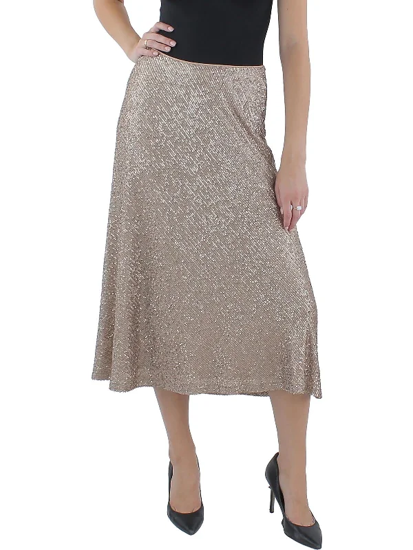 Womens Sequined Party Midi Skirt