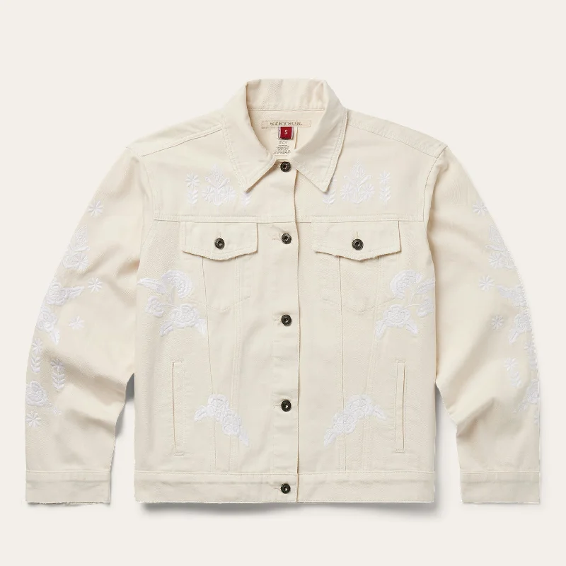 Embroidered Cream Denim Jacket