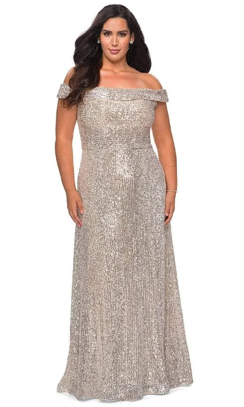 La Femme - 28988 Sequined Off-Shoulder A-Line Plus Size Prom Dress