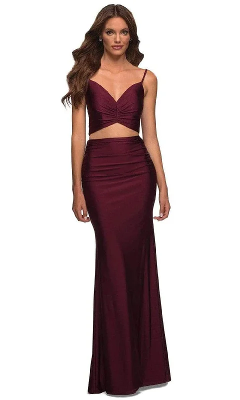 La Femme - 29904 Two Piece Simple V Neck Dress