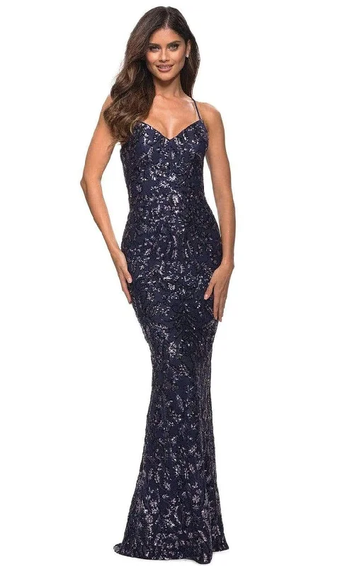 La Femme - 30150 Sequined V Neck Open Back Dress