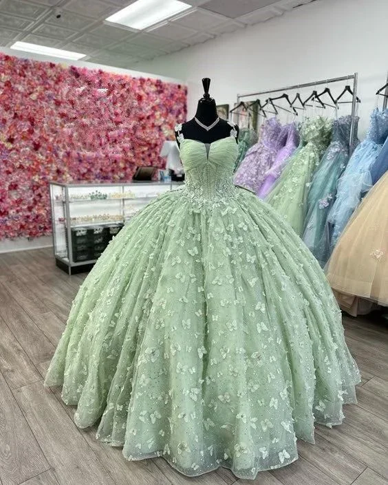 Sage Green Butterfly Quinceanera Dress Sweet 16 Birthday Party Ball Gown, DP3633