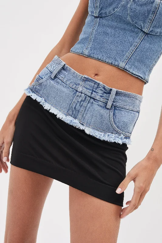 Denim Belt Black Mini Skirt